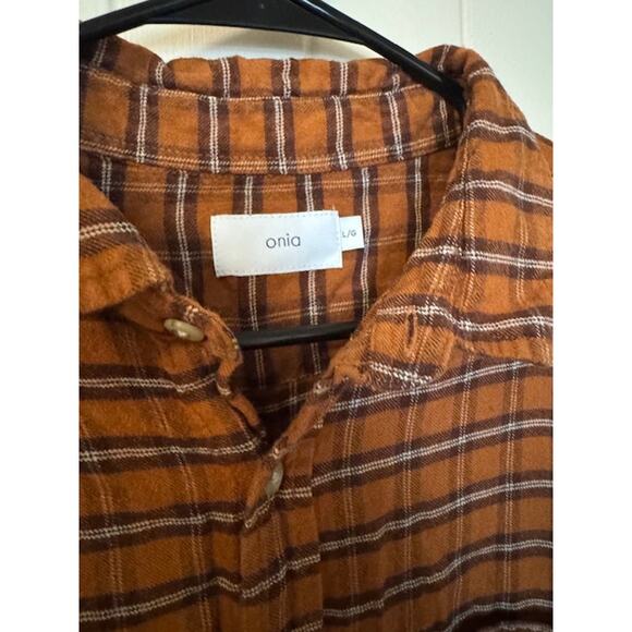 Onia Liam Tartan Check Pumpkin Relaxed Button Pockets Shirt L - Picture 7 of 7